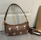C oach X Peanuts Teri Shoulder Bag Tan Brown Snoopy Print Signature Canvas Cbj88