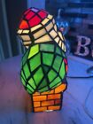 Santa Claus Tiffany Style Stained Glass Accent Lamp Vtg Christmas Decoration 10   