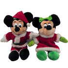 Mickey   Minnie Mouse Santa Plush Walt Disney World Disneyland Vintage 14 