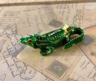 Quirky Green Alligator Jewelry Box Trinket Holder With Rhinestones