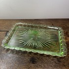 Vintage Uranium Glass Vanity Tray Pressed Depression Green Glass Starburst 30cm