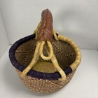 African Market Basket Ft Ghana Bolga Hand-woven  11  Leather Handle Earth Colors