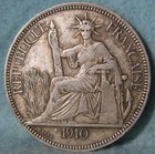 1910-a French Indo China 1 Piastre Key Date World Silver Coin   Crown  637