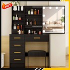 Modern Makeup Desk With Stool 6 Drawers And 10 Led Lights Mirror Dresser Set