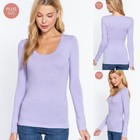 Xl 1x 2x Scoop Neck Long Sleeve Soft Stretch Cotton T Shirt Fitted Basic Top