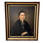 Antique Oil Painting Portrait Pair  1850s New England Couple  Large Framed Folk 