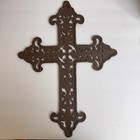 Vintage Large 18  Wall Art Open Work Cast Iron Cross Heavy Scroll Floral