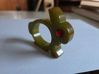 Vintage Bakelite Rabbit Bunny Napkin Ring Olive Green Red Eye 2 75 X 2 5 Easter