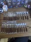 Scof Mariposa France Recamier Teak Flatware Silverware Set 30 Pc Service For 6