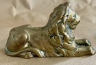 Pair Antique 19thc  Cast Solid Brass Seated Lion Chimney Fireside Ornaments