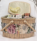 Vintage Woven Wicker Sewing Basket Floral W vtg Sewing Supplies Large 13x9x8