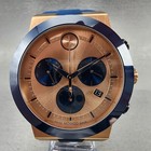 Movado Bold Fusion Chronograph Watch Men 44mm Rose Gold Dial Rose Gold Tone Date
