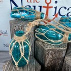 5 - Aqua Glass Bottles On Rope - Nautical Fish Net Buoy Ball Floats  Beach Decor