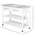Stainless Steel Top Kitchen Island Utility Serving Storage Cart On Wheels White
