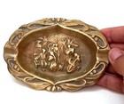 Vintage Ashtray Solid Brass Bronze Antique Old Ornate Metal Etched European Nice