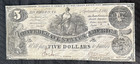 Civil War 1861 Richmond Confederate States Of America 5 Dollar Bank Note