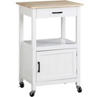 Rolling Kitchen Cart With 3 Hooks Mdf Frame Microwave Stand Island  White