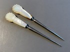 Pair Antique 19th C Mop Stiletto  Crochet Hook Sewing Needlework Tools Sea Shell