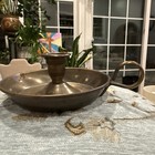 Vintage Antique Brass Chamberstick Candle Holder 7 5   x6   x3    Nice