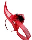 Red Fascinator  Wedding Hat  One Of A Kind Handmade Swoosh With Loops  Feathers  