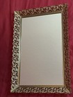 Vintage Gold Tone Metal Filigree Vanity Tray Mirrored Footed Dresser