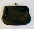 Coach Kisslock Coin Purse 1980 s Soft Black Leather 7155 Gold-tone Hardware