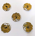 Antique Art Nouveau  Set Of 5 Pierced Brass Painted Enamel Flower Buttons 23 Mm