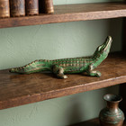 Cast Iron Alligator Figurine Statue Verdigris Green   Gold Pond Decor 7 5 Inch