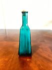 Vintage Green Glass Bottle With Cork Stopper Triangular Shape Collectible Decor