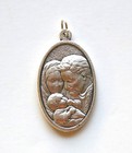 Holy Family   St Joseph Silver Tone Medal Necklace Pendant 1-1 2  X 1-1 8 