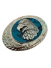 Vintage Bald Eagle Belt Buckle Blue Enamel Silver   tone Trim Ornate