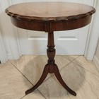 Vintage Mahogany Drum Side Table Duncan Phyfe Style Pedestal Base Brass Paw Feet