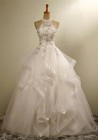 Vintage Wedding Dresses Beaded Halter Neck Sleeveless Ruffles A Line Bridal Gown