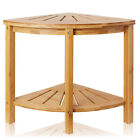 Bamboo Corner Shower Bench With Storage Shelf  2-tier Bathroom Spa Stool Seat