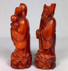 2 Chinese Gods Fu And Shu Red Resin Vintage