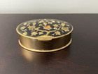 Vintage Volupte Mirrored Compact Vine   Birds Enamel   Gold Tone Powder Pill Box