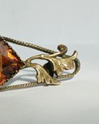 Antique Edwardian Art Nouveau Ornate Gold Brass Czech Citrine Amber Glass Brooch