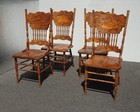 Set Of Four French Country Oak Pressed Back Dining Room Chairs   Press Back