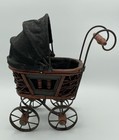Antique Victorian Woven Wicker Miniature Doll Pram Stroller carriage
