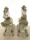 Pair Vintage L e smith Clear Glass Rearing Horse Bookends 8  Tall 1940s