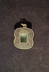 Vintage Chinese Brass Cloisonn   And Oval Jade Cabochon Pendant