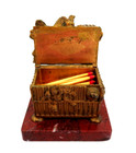 Antique Bronze Match Holder   Strike Box Casket Marble Base Figural Birds