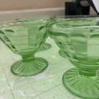 Green Depression Glass Uranium Glow Footed Block Optic Cone Sherbets Lot  4 