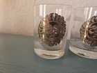 Vintage Very Rare Set Of  4  Gold Sun W face Glasses  Frosted Clouds-very Good