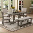 6-piece Retro Dining Table Set For 6  60  Wood Table With 4 Chairs   Bench Gray