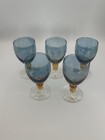 J  Preziosi Lavorato A Mano Made Italy Smokey Blue Wine Glasses Gold Knob Stems