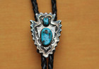 Vtg Hand Made Sterling Silver Native American Turquoise Arrowhead Bolo Tie