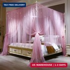 4 Corners Post Princess Bed Canopy Curtain Double Layer Cozy Drape Netting 4 Ope