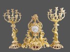 Clock With Candelabras French Louis Xv Bronze Ormolu Antique Set 1840s