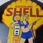 Vintage Shell Gasoline Sign - Gas Station Attendant Fill Up Pump Porcelain Sign